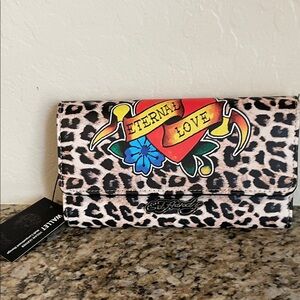 Ed Hardy Eternal Love Leopard Print Wallet